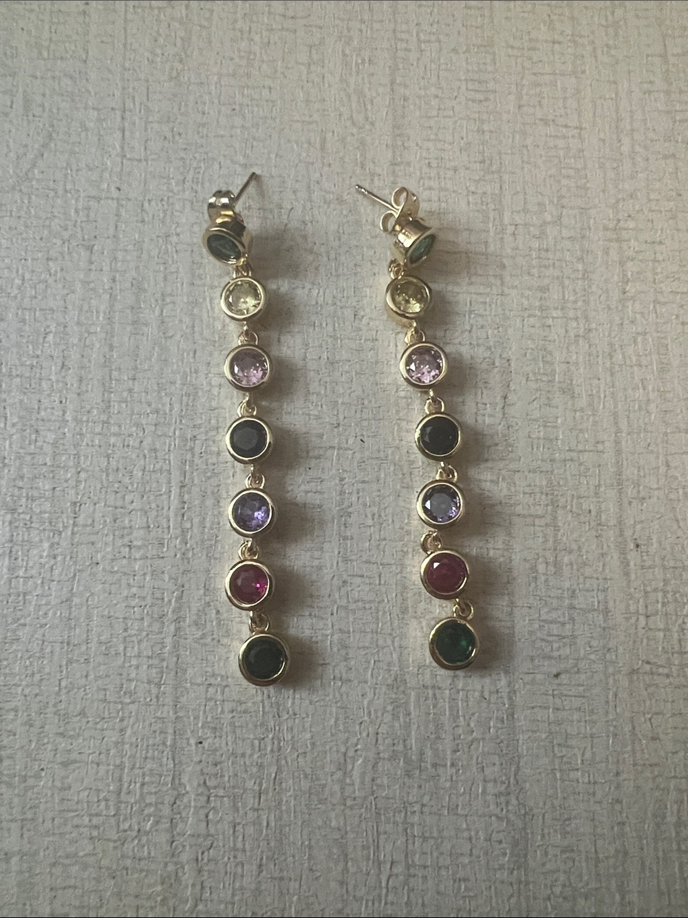 Gold Drop Multicolor Crystal Linear Earrings - Women Jewelry